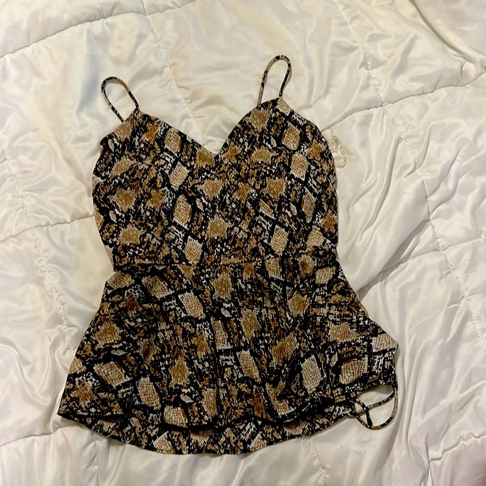 Snake skin print top, spaghetti strap. Cross tops.